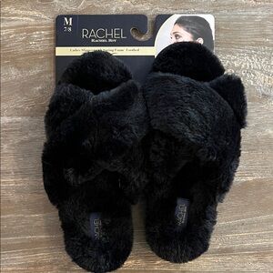 Rachel Roy Black Faux Fur Slippers